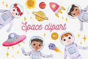 Watercolor space clipart with planet, an Animal Illustration by CreativeByLu (Thumbnail 1 of 11)