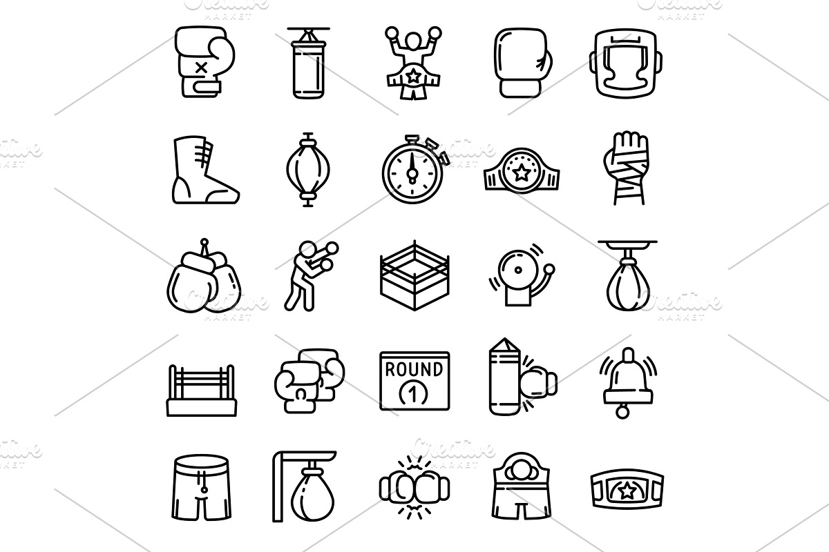 Boxing icon, outline style, an Object Illustration by Ylivdesign