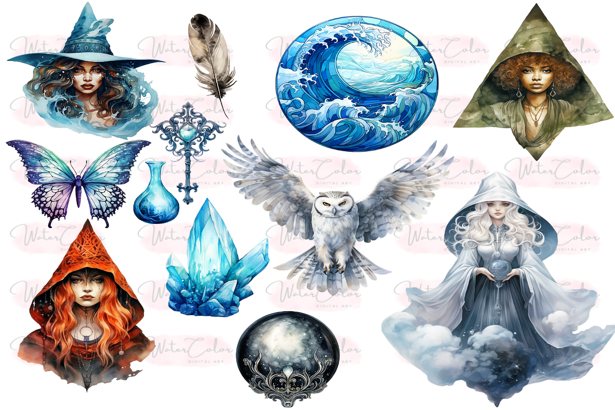Elemental Witches Collection Clipart, a Person Illustration by Watercolor Digital (Photo 5 of 9)