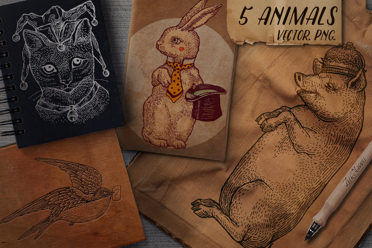 5 Graphics Animals set, an Animal Illustration by ZiziMarket (Photo 1 of 3)