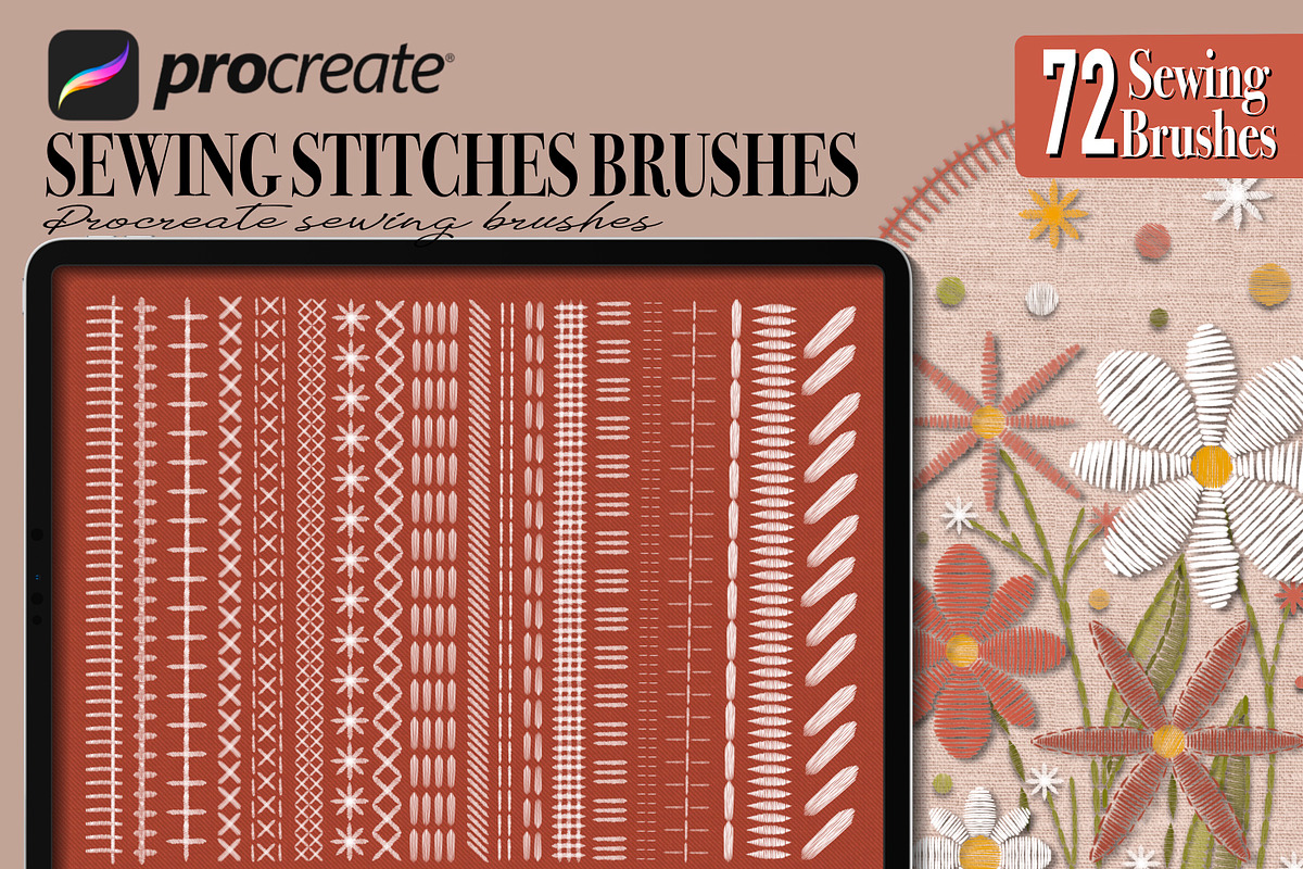 Sewing stitch brushes for Procreate, a Brush Add-On by PDknyStudio (Photo 4 of 8)