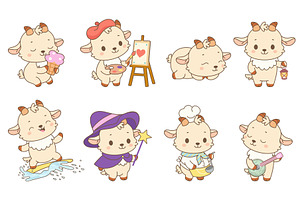 Funny goats. Cute goat chef, painter, an Animal Illustration by Stock-Smart-Start