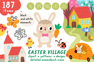 Easter village clipart and designs, a Seasonal Illustration by Lexi Claus