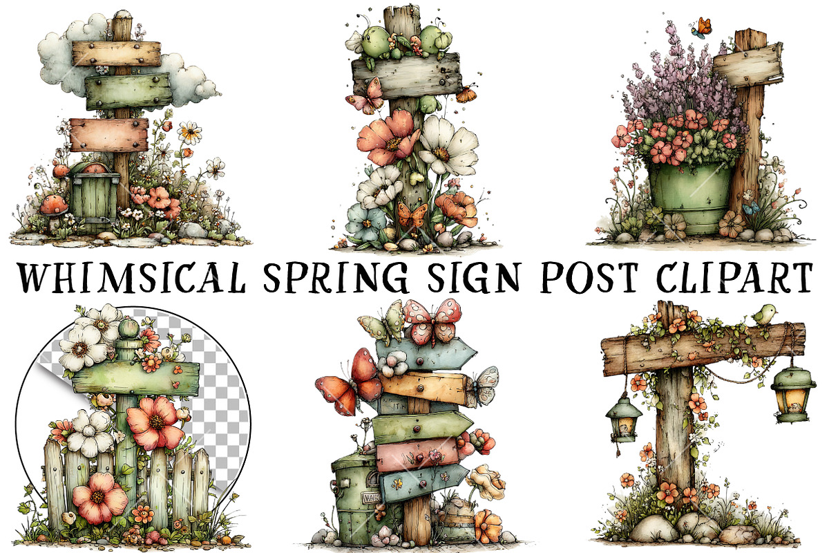 Whimsical Spring Sign Post Clipart, an Illustration by OK Design (Photo 2 of 6)