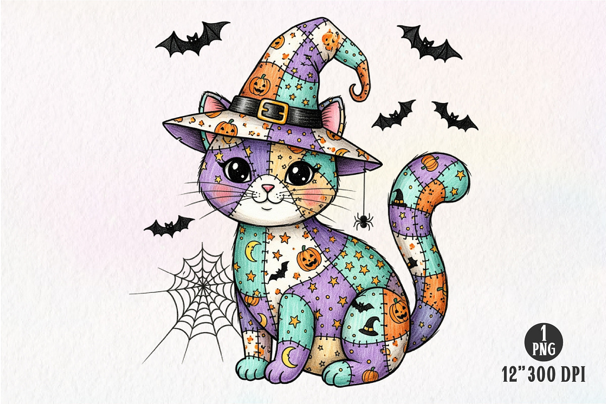 Patchwork Halloween Cat Png Witch Ca, an Illustration by Dream Creation (Photo 1 of 5)