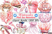 Pink Sea Adventure Clipart, an Illustration by DreamCafeArt (Thumbnail 1 of 8)
