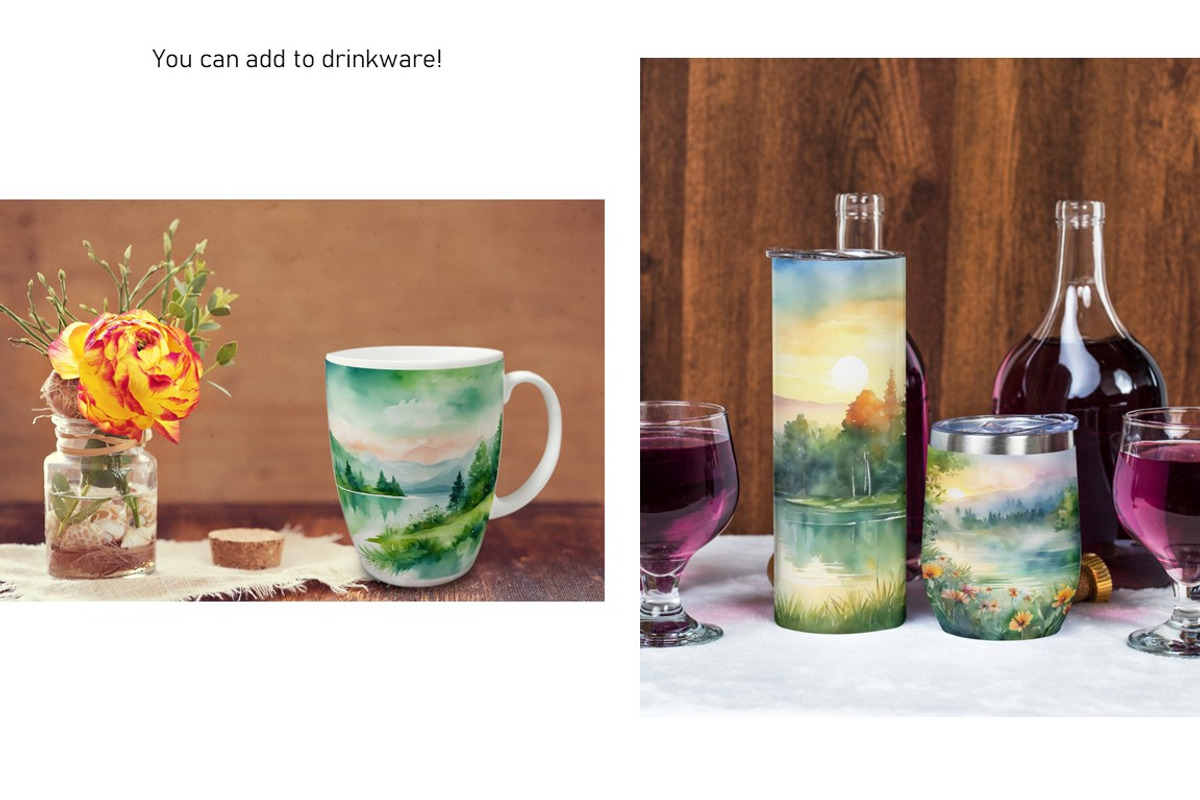 Watercolor Lake Landscapes Set 2, a Decorative Illustration by Kat's Artful Creations (Photo 3 of 10)