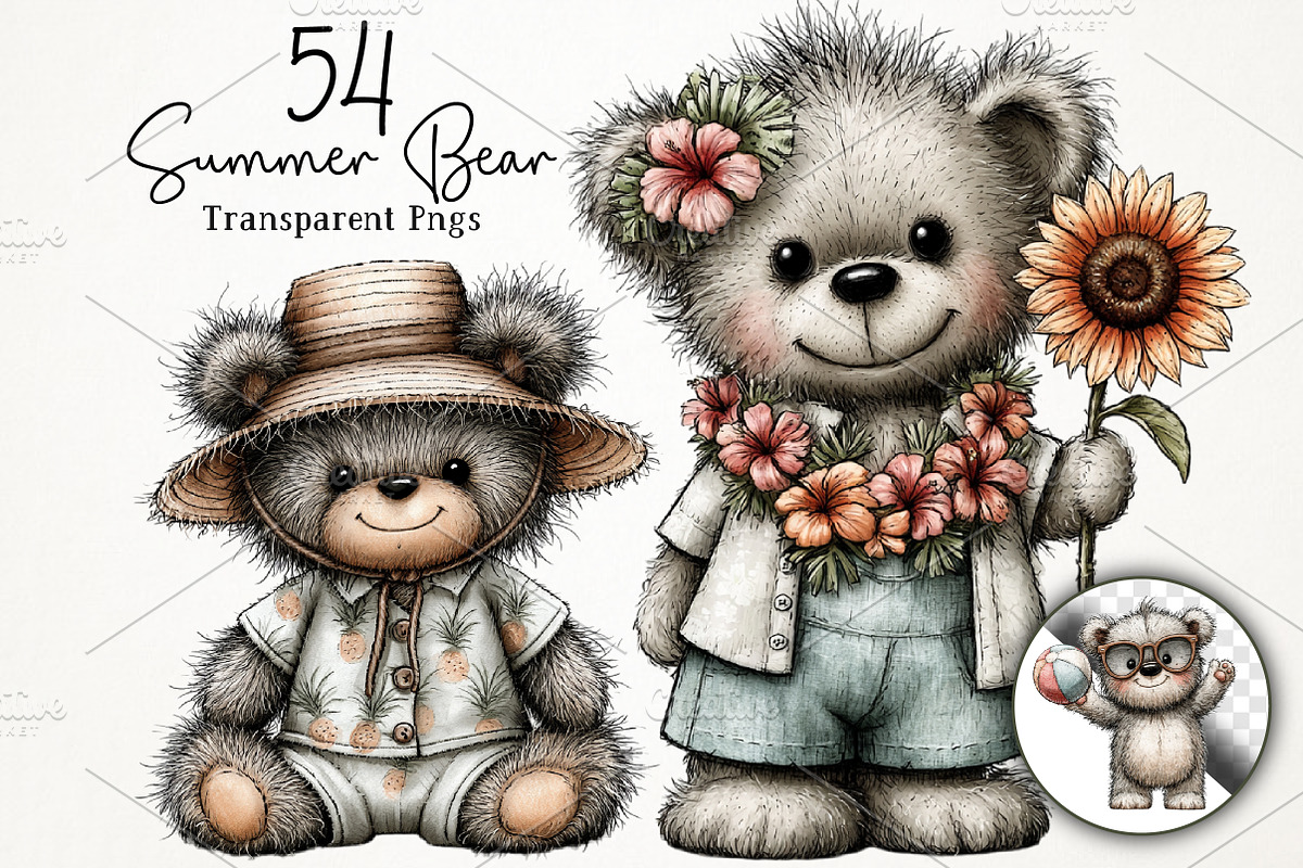Cute Summer Bear PNG Clipart, an Animal Illustration by RobertsArt (Photo 1 of 7)