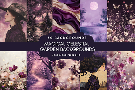 Magical Celestial Garden Backgrounds, a Background Graphic by NadiaTheronArt