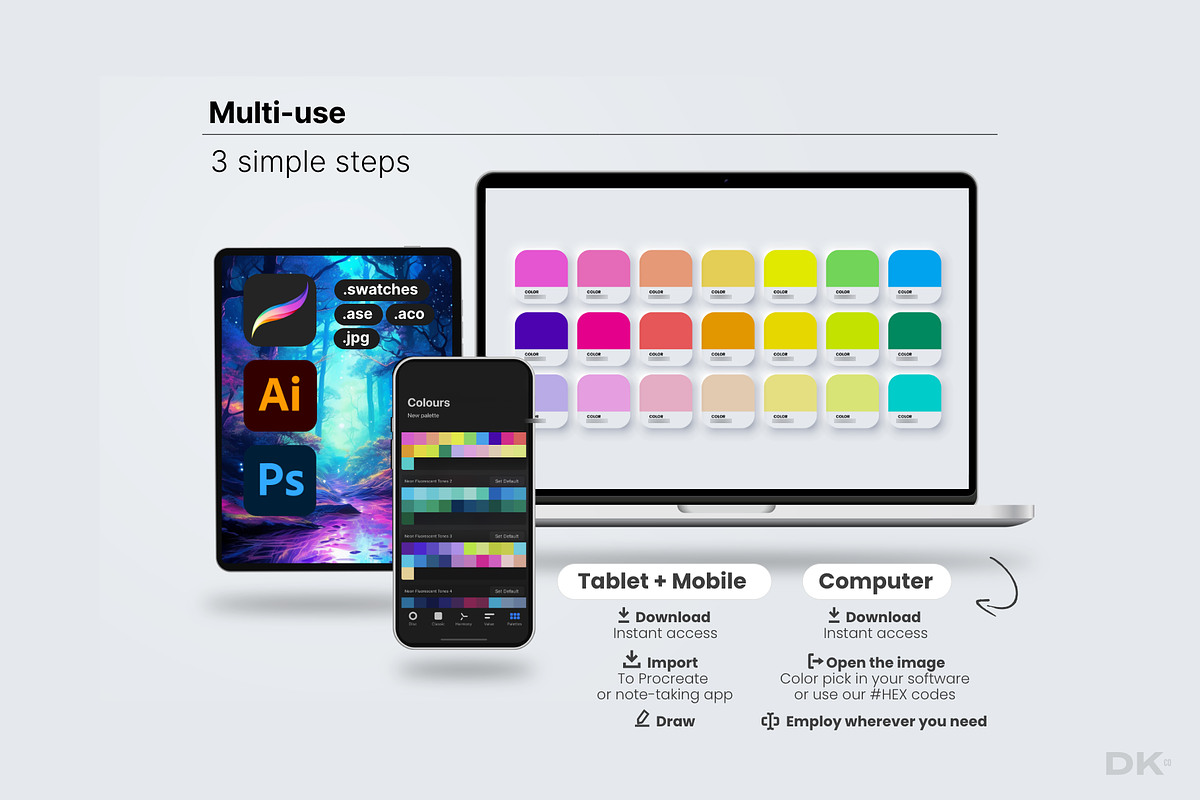 Neon Color Swatches for Procreate, a Palette Add-On by Designer's Kit Co (Photo 2 of 10)