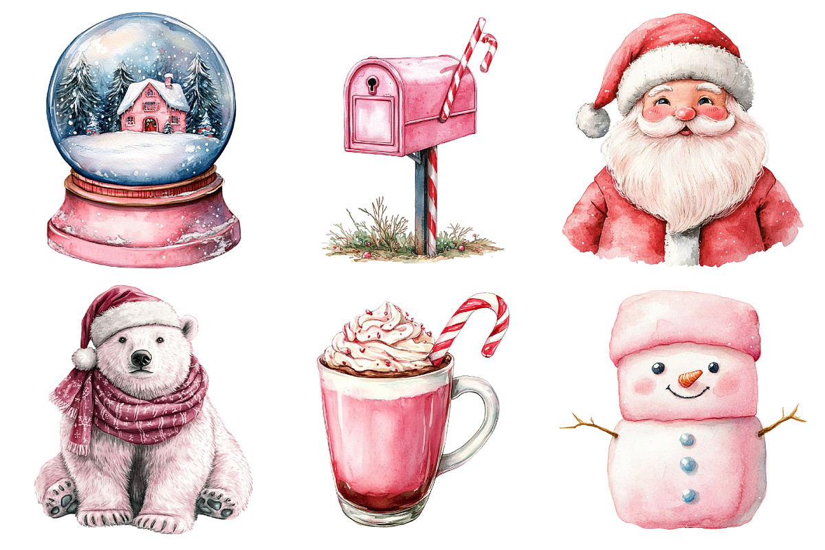 Watercolor Pink Christmas Clipart Bu, an Illustration by Daily.Designs (Photo 4 of 5)