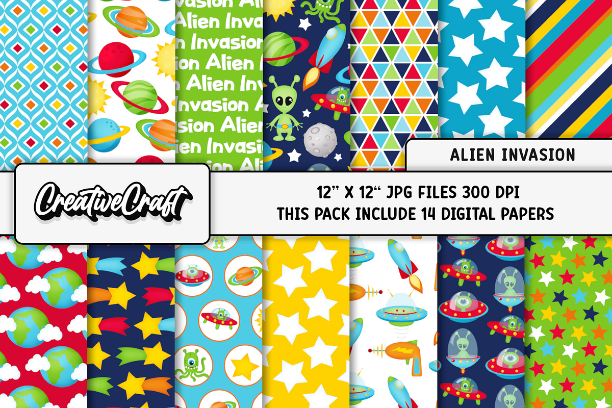 Alien Digital Papers Scrapbooking, a Pattern Graphic by CreativeCraft