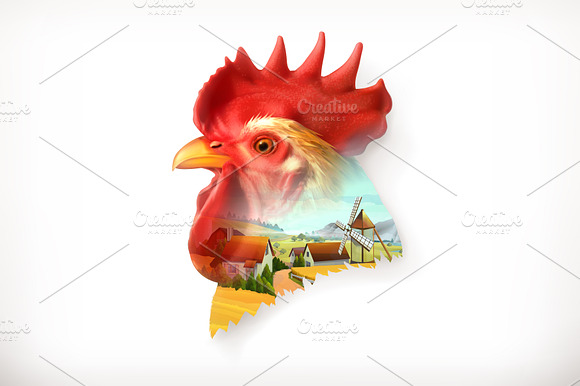 Rooster Head Rural Landscape Vector