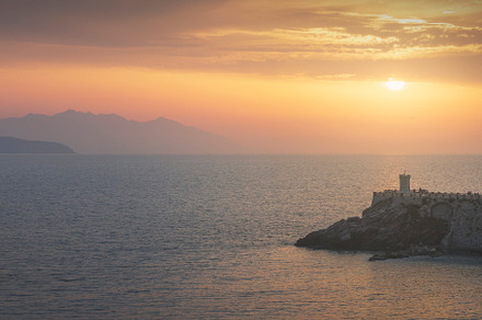 Piazza Bovio in Piombino at sunset