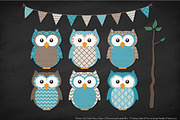 Vintage Blue Owl Clipart & Patterns, an Animal Illustration by Amanda Ilkov (Thumbnail 3 of 4)