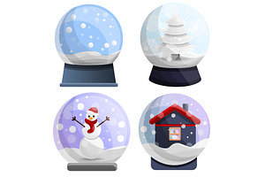 Snowglobe Icon Set, Cartoon Style