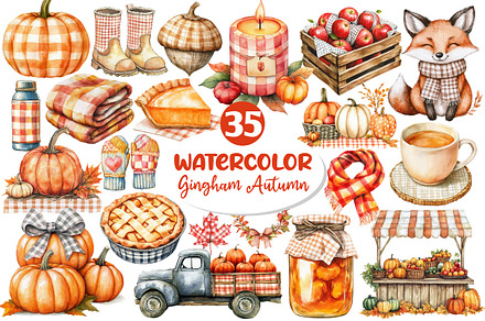 Gingham Autumn Clipart, an Illustration by Dream Creation