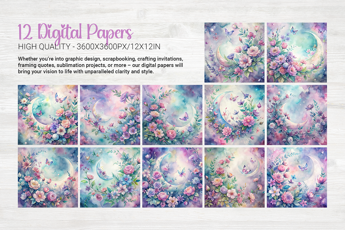 Floral Crescent Moon, a Background Graphic by Curve Design (Photo 5 of 7)