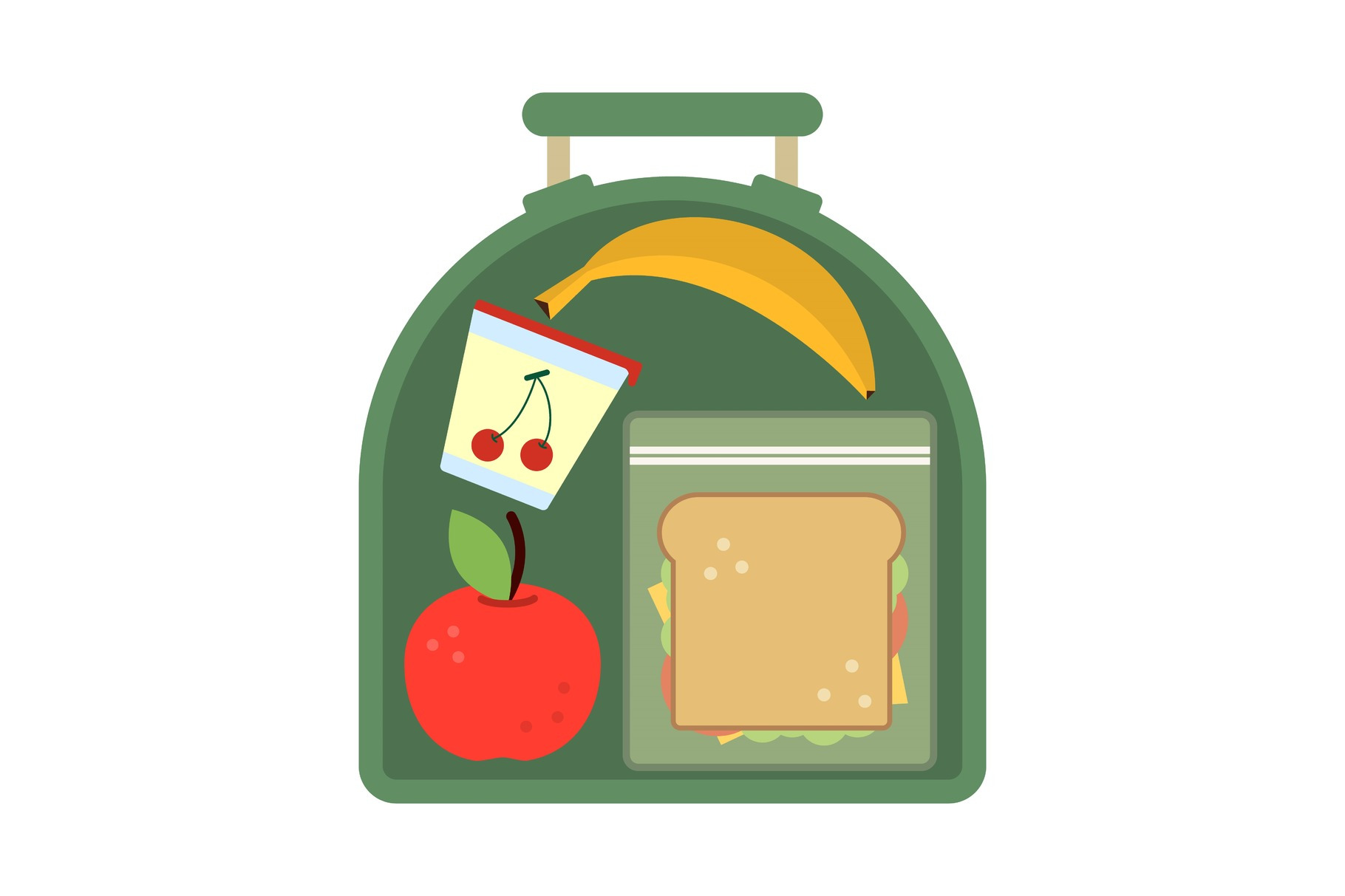 Lunchbox with food. Meal, apple and sandwich. Healthy cartoon vector ...