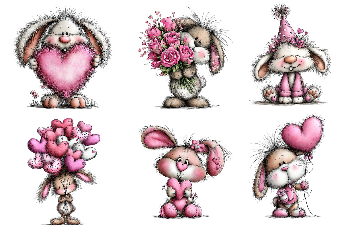 Valentine's Whimsical Bunny Clipart, an Illustration by Dream Creation (Photo 6 of 7)