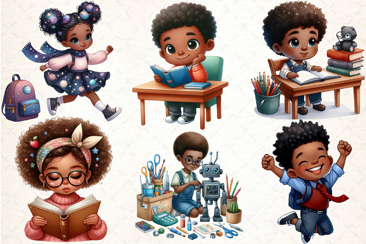Black Kids Back to School - Clipart, an Illustration by DreamCafeArt (Photo 2 of 5)