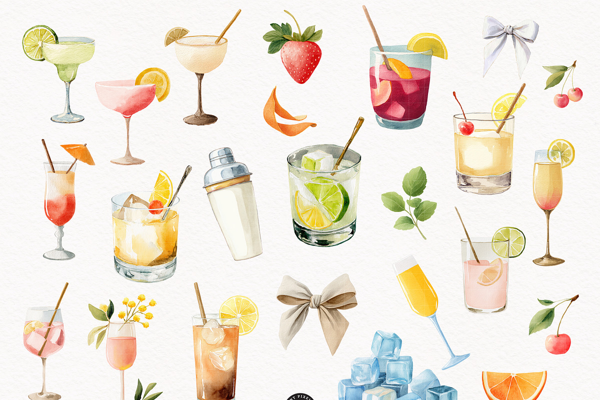 Happy Hour Cocktail Drinks Set, a Decorative Illustration by PaintPixelCo (Photo 5 of 14)