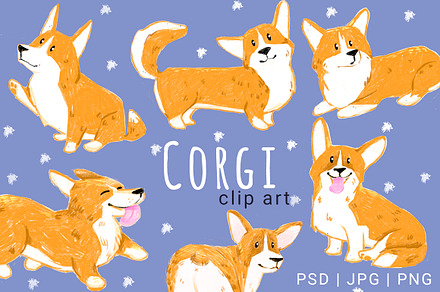 Handdrawn Corgi ClipArt set