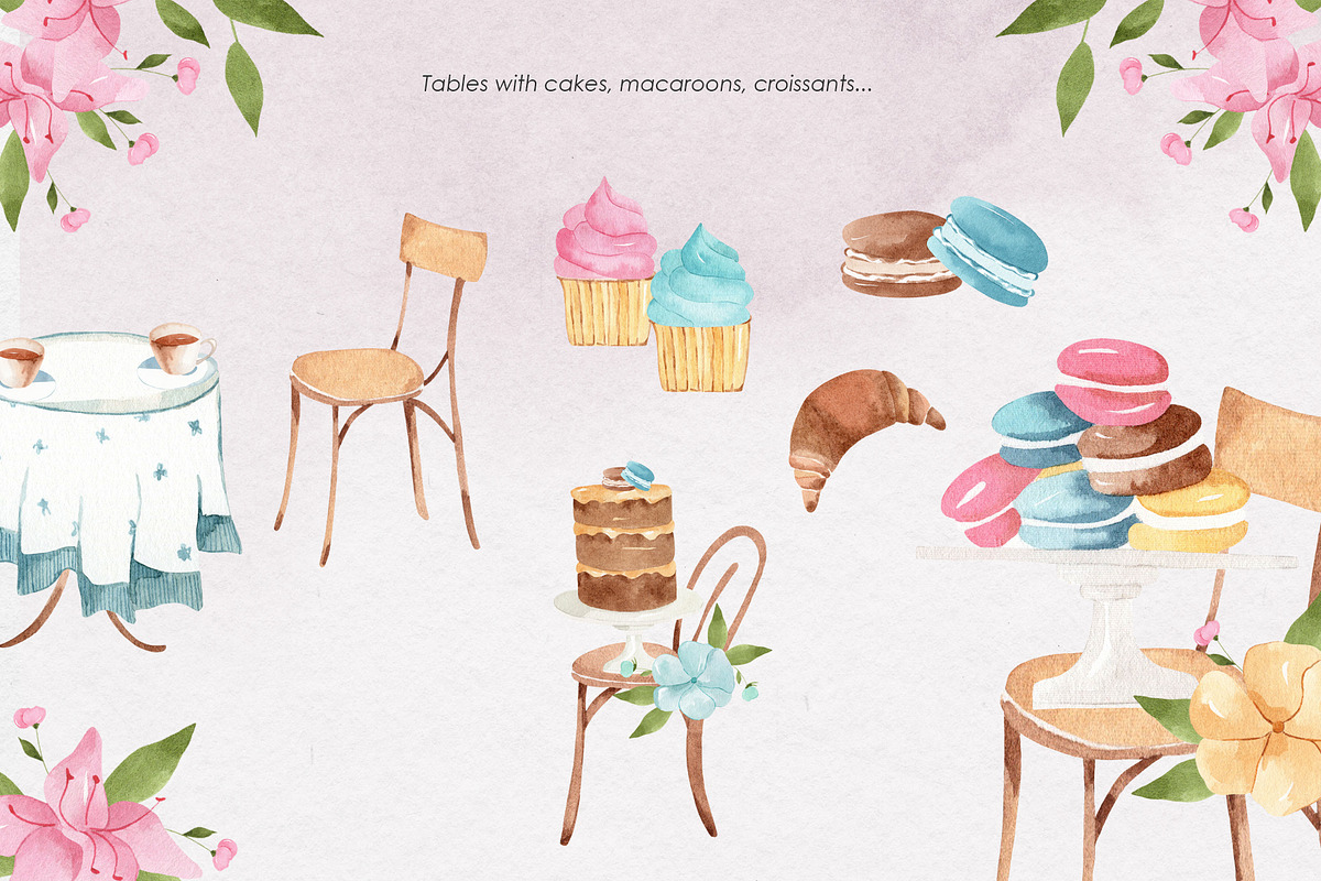 Baking in Paris Watercolor Clipart, a Food Illustration by natalisart (Photo 12 of 16)