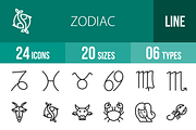 24 Zodiac Line Icons, an Outline Icon by IconBunny (Thumbnail 1 of 3)