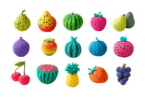 Clay fruit vector set. Handmade, a Food Illustration by Onyx