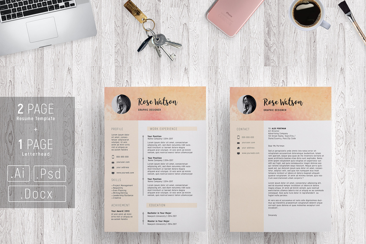 Sweet Watercolor Resume Template /G, a Resume Template by Showy68 Template (Photo 1 of 7)