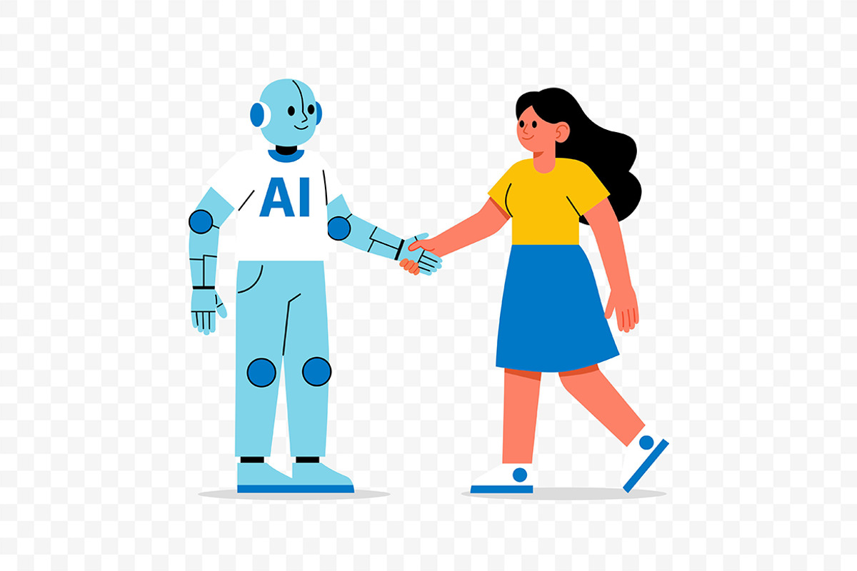 AI Robot and Woman Partnership, a Technology Illustration by Partikusi Design (Photo 3 of 3)