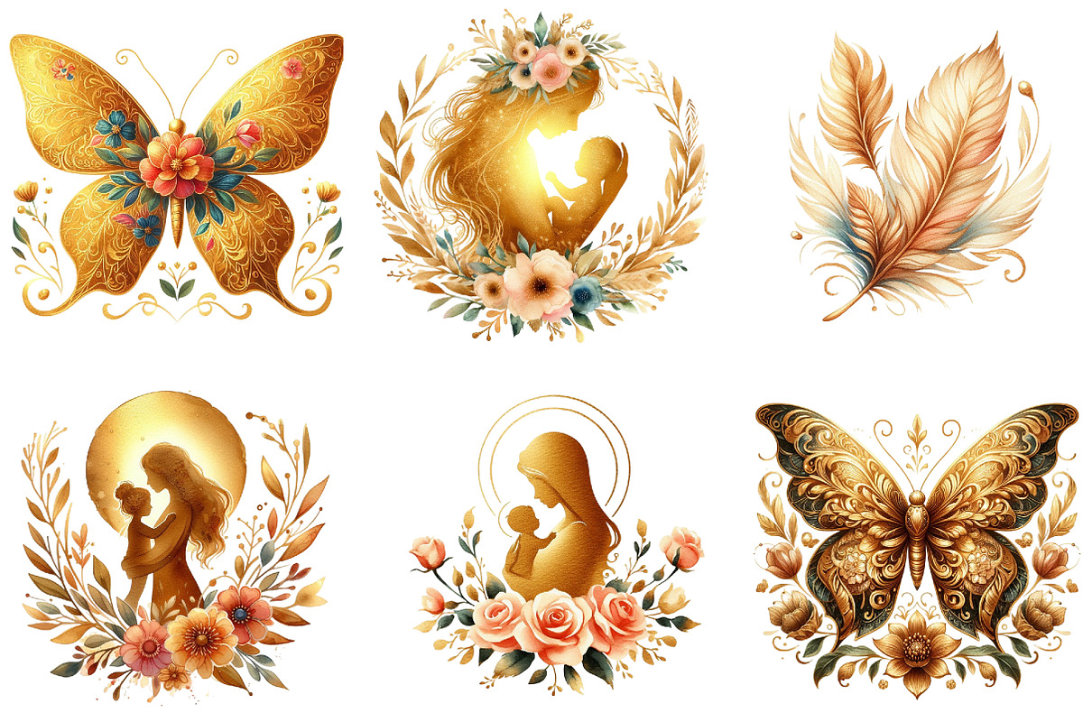 Golden Mother's Day Clipart, an Illustration by DreamArtGraphic (Photo 2 of 4)