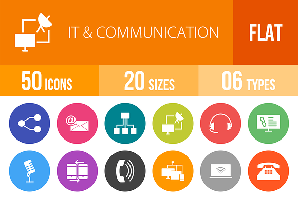 50 IT&Communication Flat Round Icons preview 4