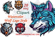 Watercolor Wolf Logo Style Digital, an Object Graphic by Negarin Digital Art (Thumbnail 1 of 9)