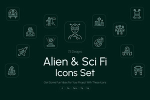 Alien and Sci Fi Icon Set, an Outline Icon by Prosymbols