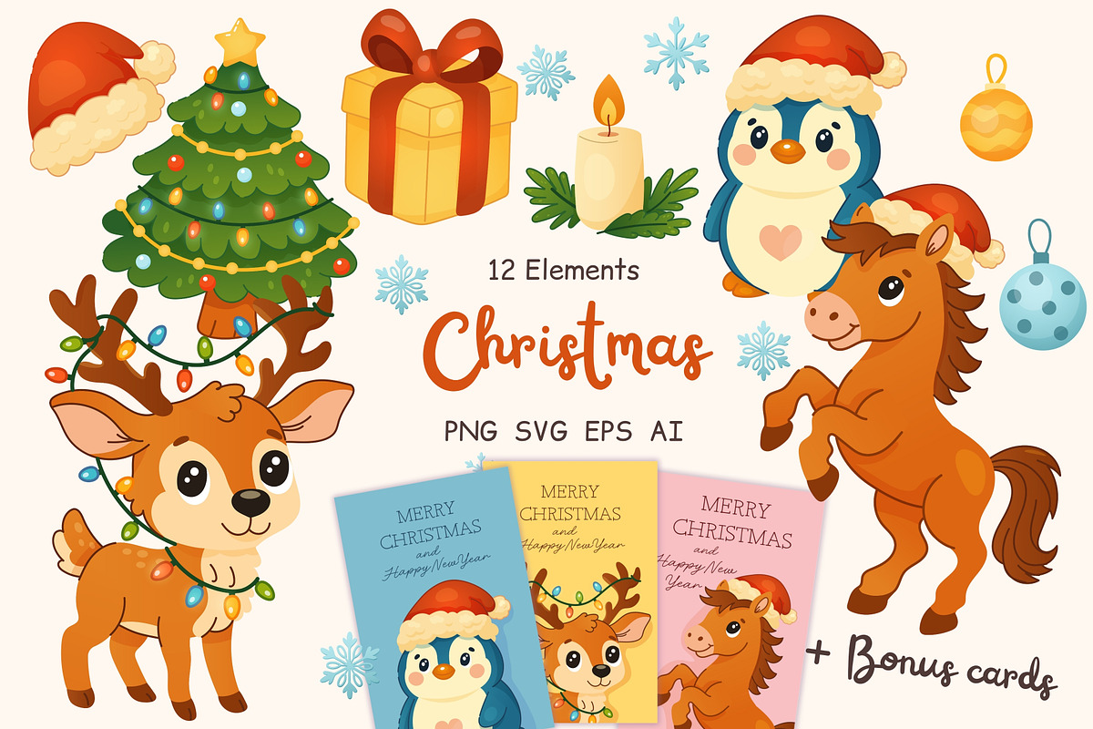 Cute Winter & Christmas Clipart Set, a Seasonal Illustration by Bielousova Art (Photo 1 of 8)