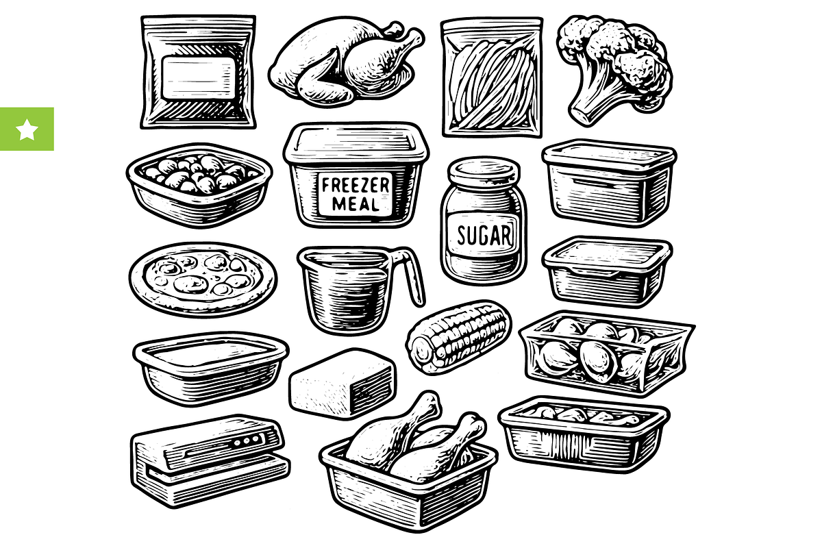 Vintage Meal Prep & Freezer Icons, an Object Graphic by RT Studio (Photo 1 of 3)