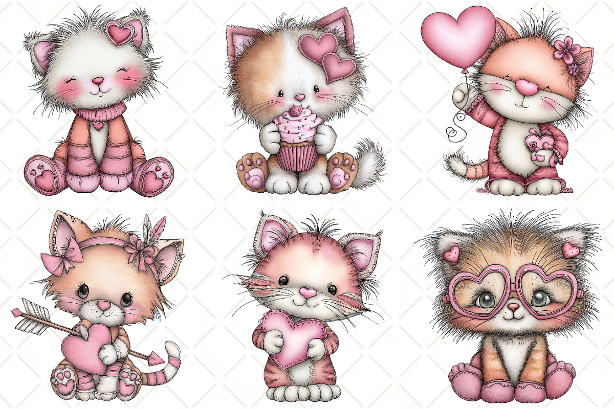 Whimsical Valentine Cat Clipart, an Illustration by Black Bird Studio (Photo 6 of 6)