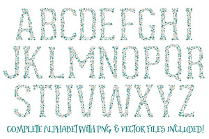 Vintage Blue Floral Alphabet