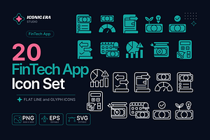 FinTech App Icon Set (20 Icons), an Outline Icon by Iconic Era