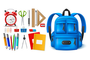 Assorted school supplies. Realistic