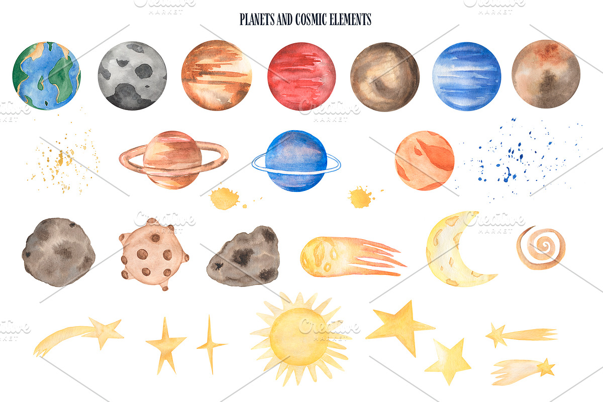 Watercolor Cute Space Collection, a Technology Illustration by MayaNavits (Photo 3 of 10)