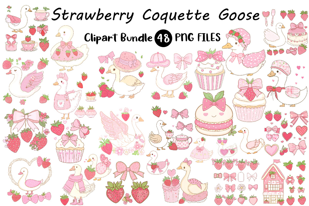Strawberry Coquette Goose Clipart, an Illustration by Digital Artistic99 (Photo 1 of 8)