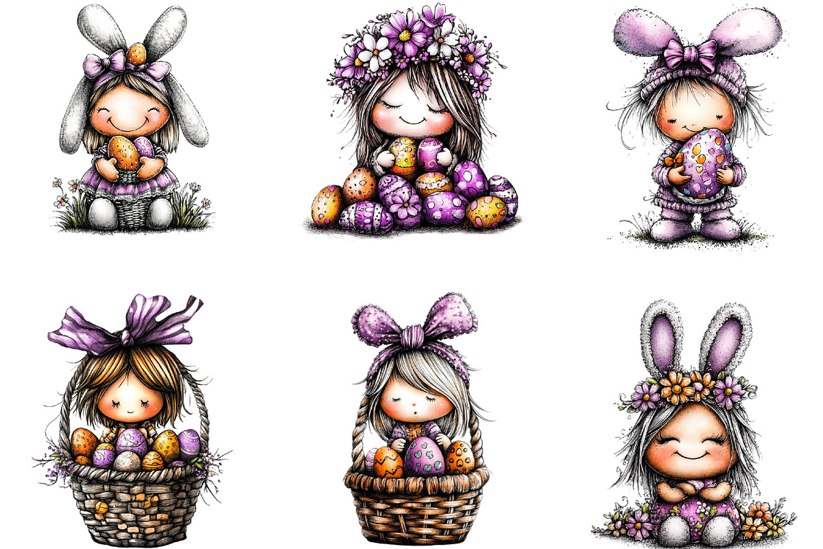 Whimsical Easter Girl Clipart Bundle, an Illustration by Designking (Photo 5 of 5)