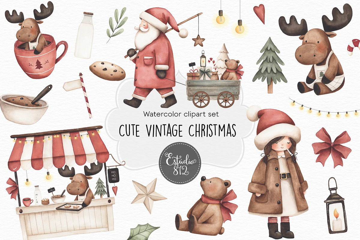 Cute Vintage Christmas, a Decorative Illustration by Estudio 812 (Photo 1 of 9)