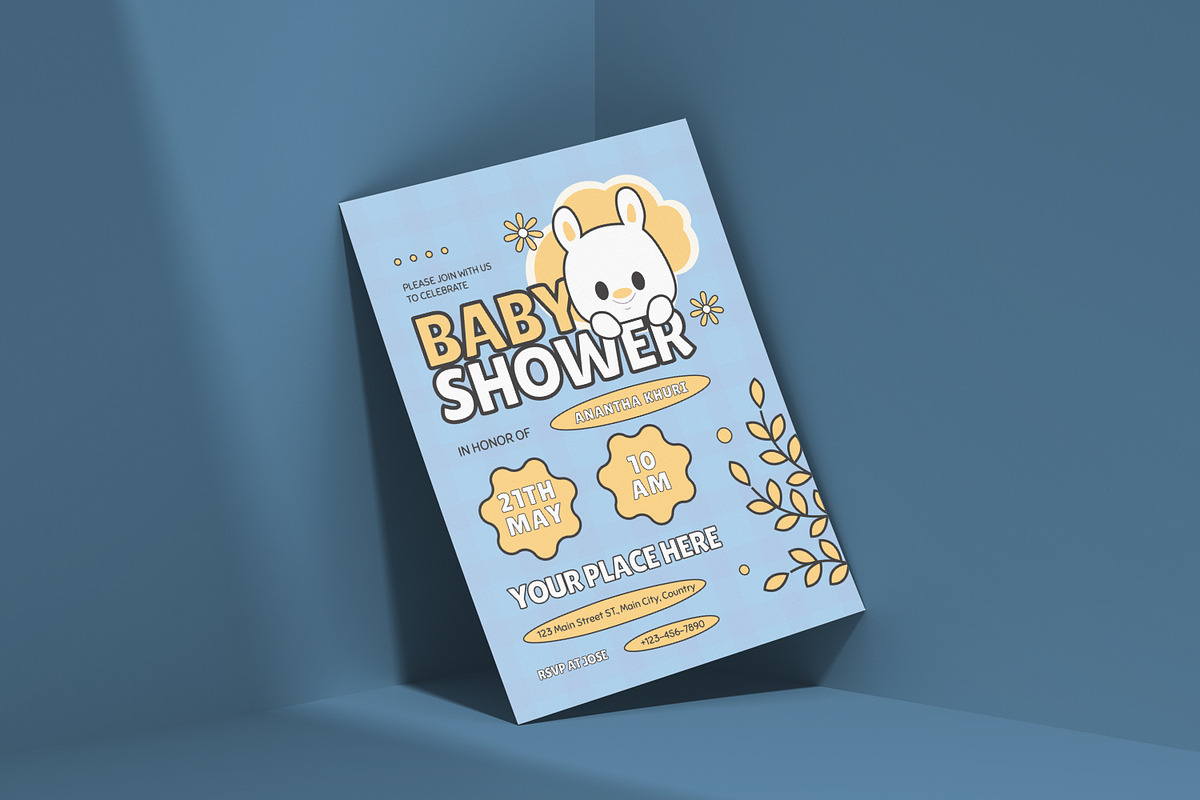Square Bunny Baby Shower Invitation, an Invitation Template by VUNIRA (Photo 2 of 2)