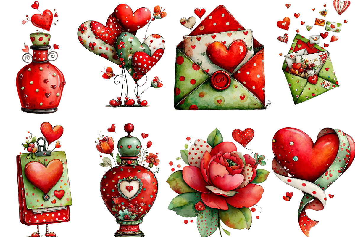 Watercolor Valentine Clipart, an Illustration by Designking (Photo 3 of 5)