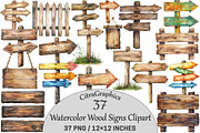 Watercolor Wood Signs Clipart, a Seasonal Illustration by CitraGraphics (Thumbnail 1 of 6)