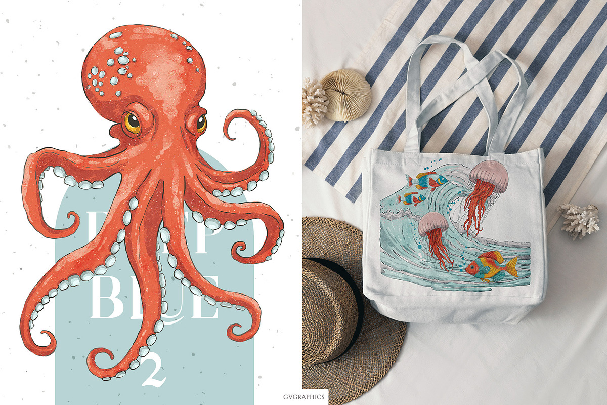 Deep Blue Illustrations #2, an Animal Illustration by GVGraphics (Photo 5 of 12)